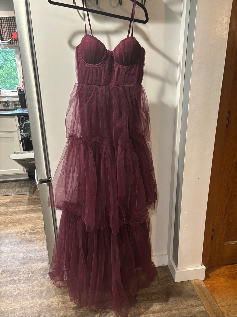 Lulus Unforgettably Poise Plum Red Tulle Corset Maxi Dress Small Prom Formal - Picture 4 of 8